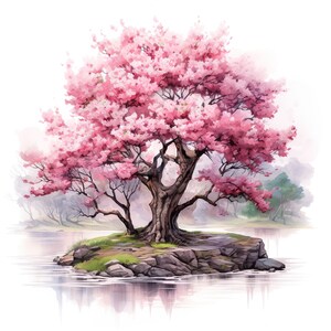 10 Cherry Tree Clipart, Digital Blossom Illustration, Japanese Blossom Tree Graphic, Sakura Tree Clip Art, Floral Tree Watercolor Painting