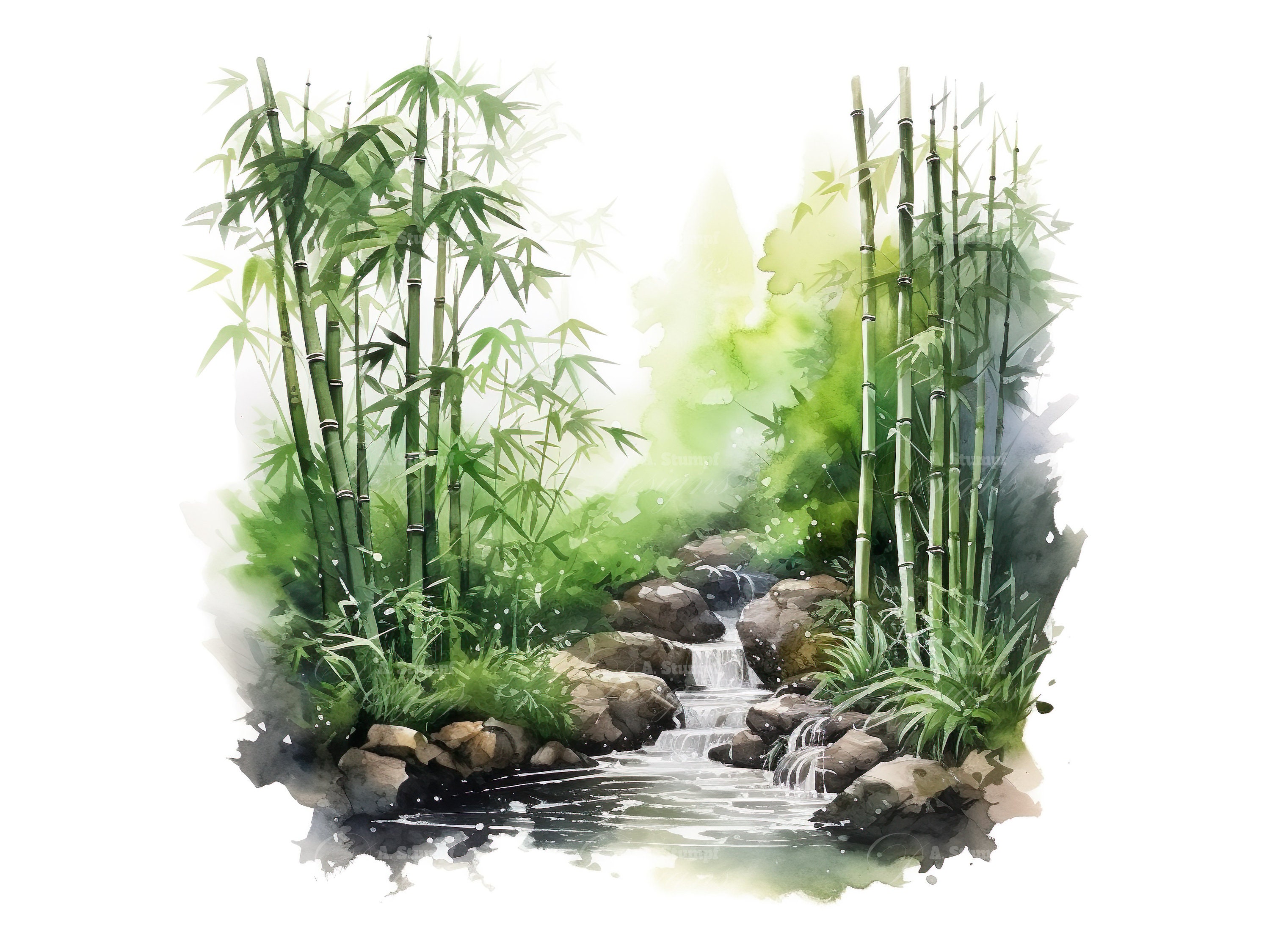 Bamboo Forest Clipart Set Nature Scene Graphics Digital Watercolor Art ...