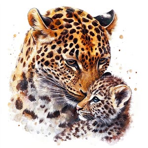 Conjunto de 10 imágenes prediseñadas de madre leopardo con su bebé, ilustración de familia de animales de safari salvaje, gráfico de vida salvaje de la jungla, paquete de imágenes prediseñadas de amor de grandes felinos