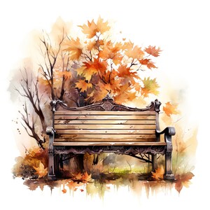 10 automne banc Art banc de parc Clipart automne banc de parc automne aquarelle saisonnier Clipart ensemble album automne Invitation automne Image automne