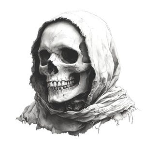 10 schedel clipartset met capuchon digitaal potloodschets gotisch illustraties donkere illustratie bot gezicht tekening griezelig karakter griezelig hoofd graphics