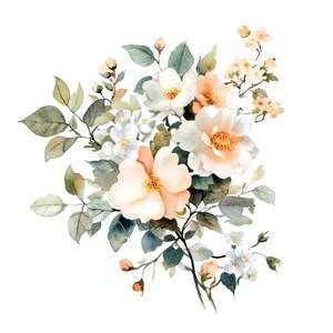 Conjunto de 10 imágenes prediseñadas de flores vintage, acuarela digital, flores, ilustración floral, gráficos botánicos, pétalos románticos, imágenes prediseñadas