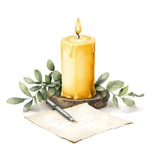 10 velas, papel, bolígrafo, plantas, clipart, acuarela digital, decoración rústica, ilustración, arreglo floral, papel de escritura vintage, clip art