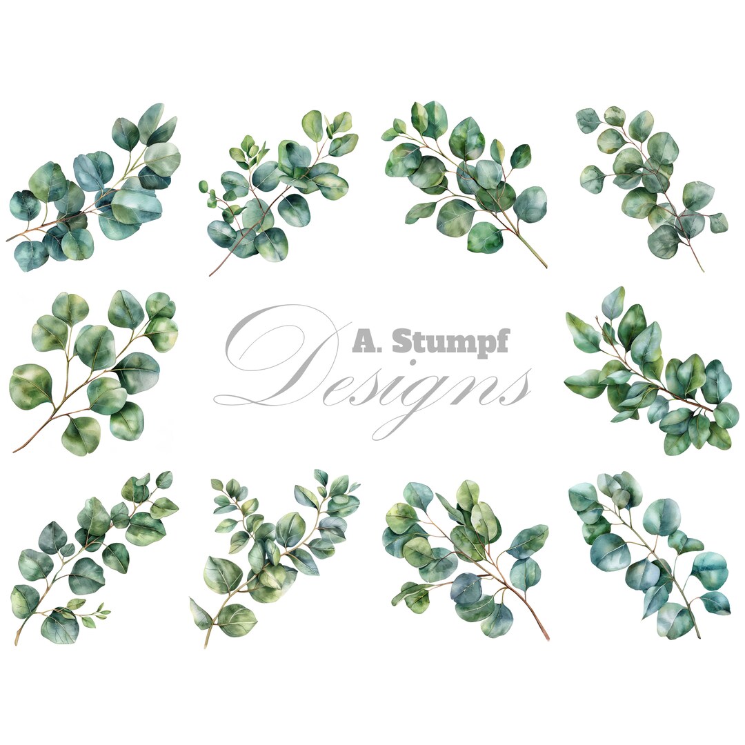 Eucalyptus Leaves Clipart Set Watercolor Printable Wall Art Nature ...