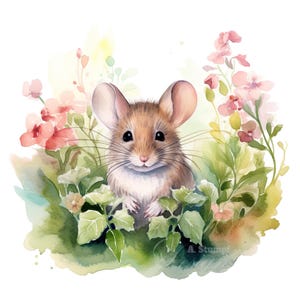 Lot de 10 cliparts souris mignonne peinture aquarelle numérique forêt de Narure Illustration animale pépinière rongeur baby shower Clip Art