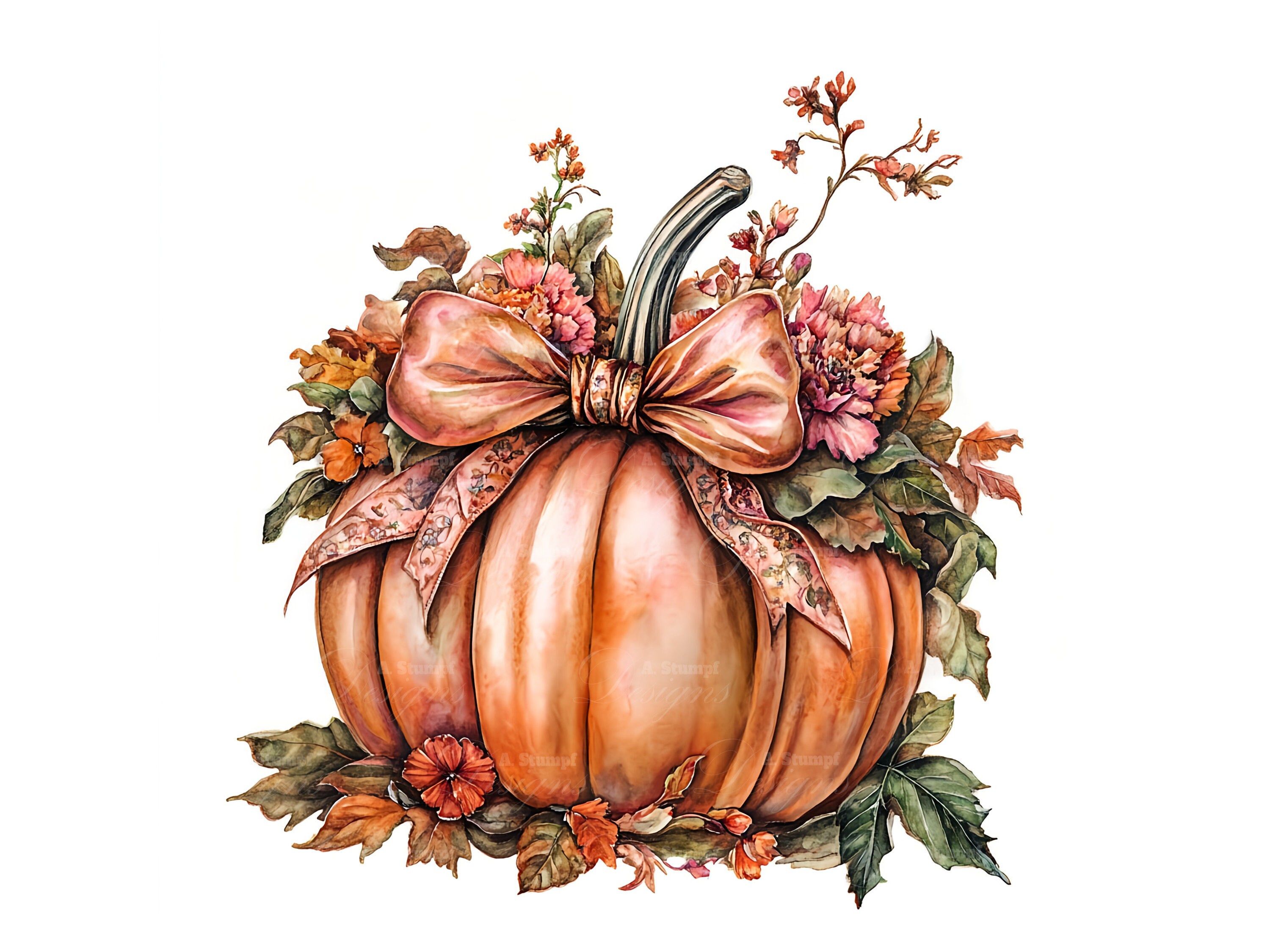10 Floral Pumpkin Clipart Set Digital Watercolor Painting Autumn ...
