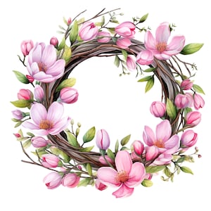 Ensemble de 10 cliparts couronne de printemps rustique peinture aquarelle numérique Illustration botanique florale fleurs romantiques pays Bloom Clip Art Bundle