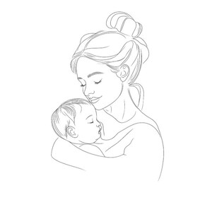 10 Mother Cuddles With Her Baby Clipart Set Digital Minimalistic Line ...