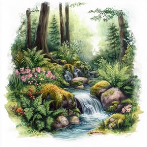 10 Clipart de clairière de la forêt magique, peinture aquarelle numérique Illustration de la forêt enchantée, forêt de rêve graphique arbres mystiques Clip Art