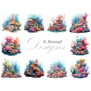 Korallenriff Clipart Ozean Art Bundle Aquarell Unterwasser Hintergrund Tropische Meereswelt Meerlandschaft Scrapbook Briefpapier Printable Poster