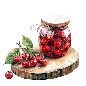 10 Kirschmarmeladenglas Clipart-Set Digitale Aquarellmalerei Marmelade Illustration Beeren haltbar gemachte Hauben Clip Art Bundle