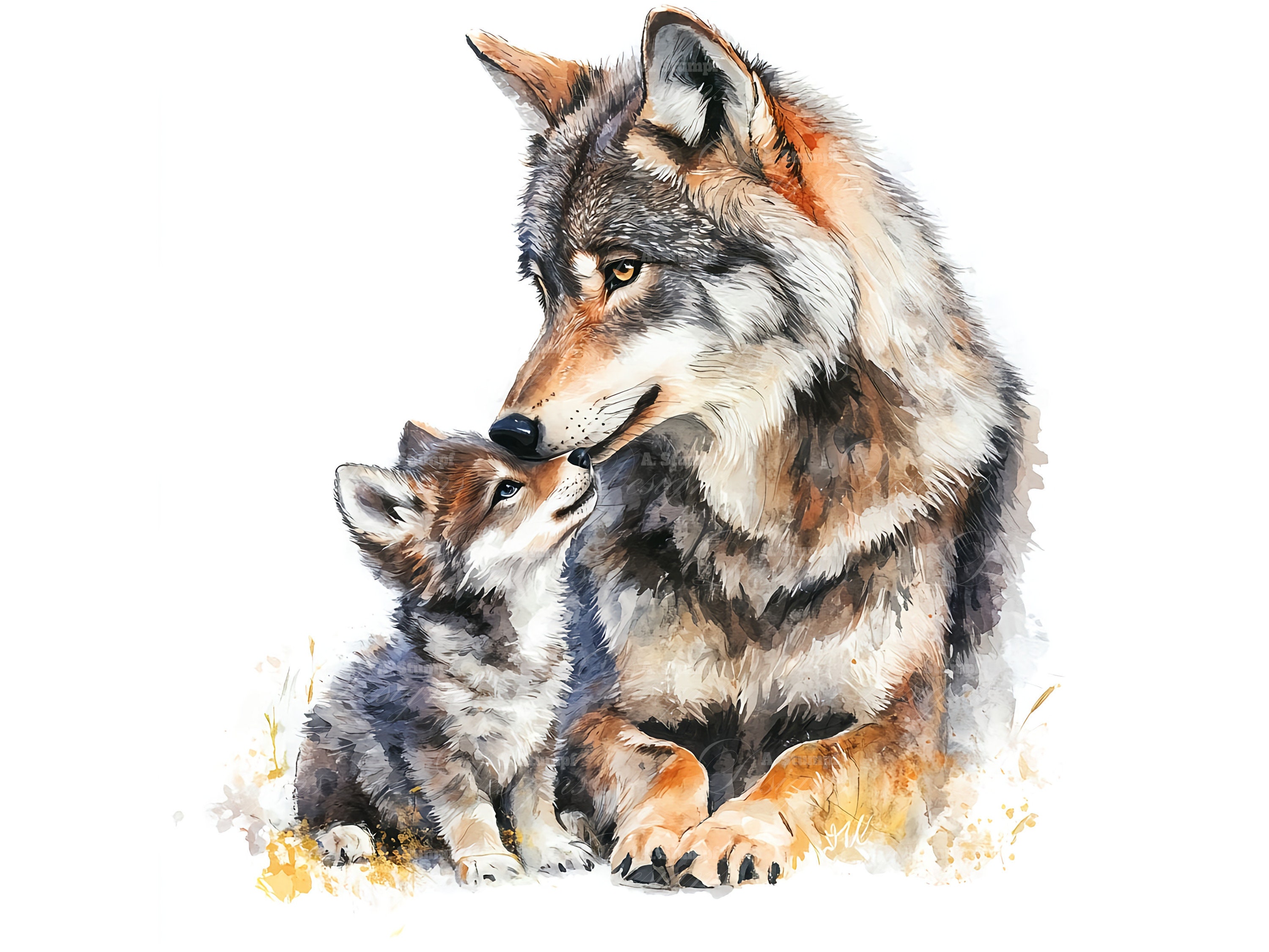 Mother baby wolf art - Etsy México, image size:3000x2250