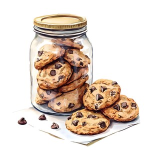 10 Chocolate Chip Cookies in a Glas Clipart Set Digital Aquarell Malerei Süße Leckereien Backen Illustration Wüste Grafik Clip Art Bundle