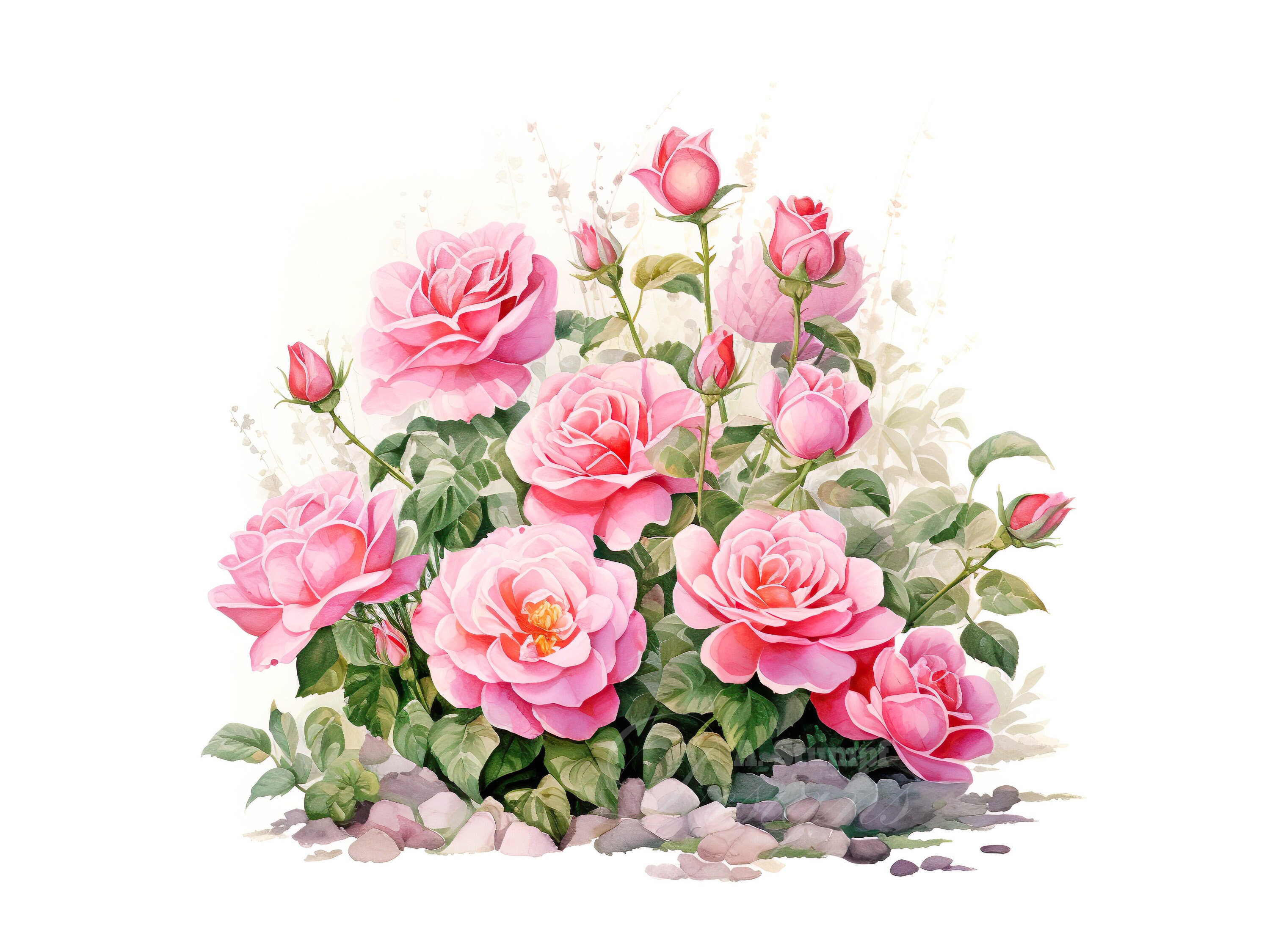 Pink Roses Clipart Set, Digital Watercolor Floral Art, Flower Graphic ...