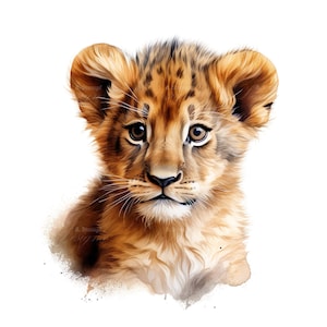 Ensemble de 10 cliparts pour chambre d'enfant Lionceau, peinture numérique à l'aquarelle, petite jungle sauvage, illustration animale, adorable Safari faune Clip Art Bundle