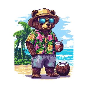 10 Bär im Tropischen Strand Urlaub Clipart Set Digital Pixel Art Design Insel Paradies Illustration Tier Sommer Urlaub Clip Art Bundle
