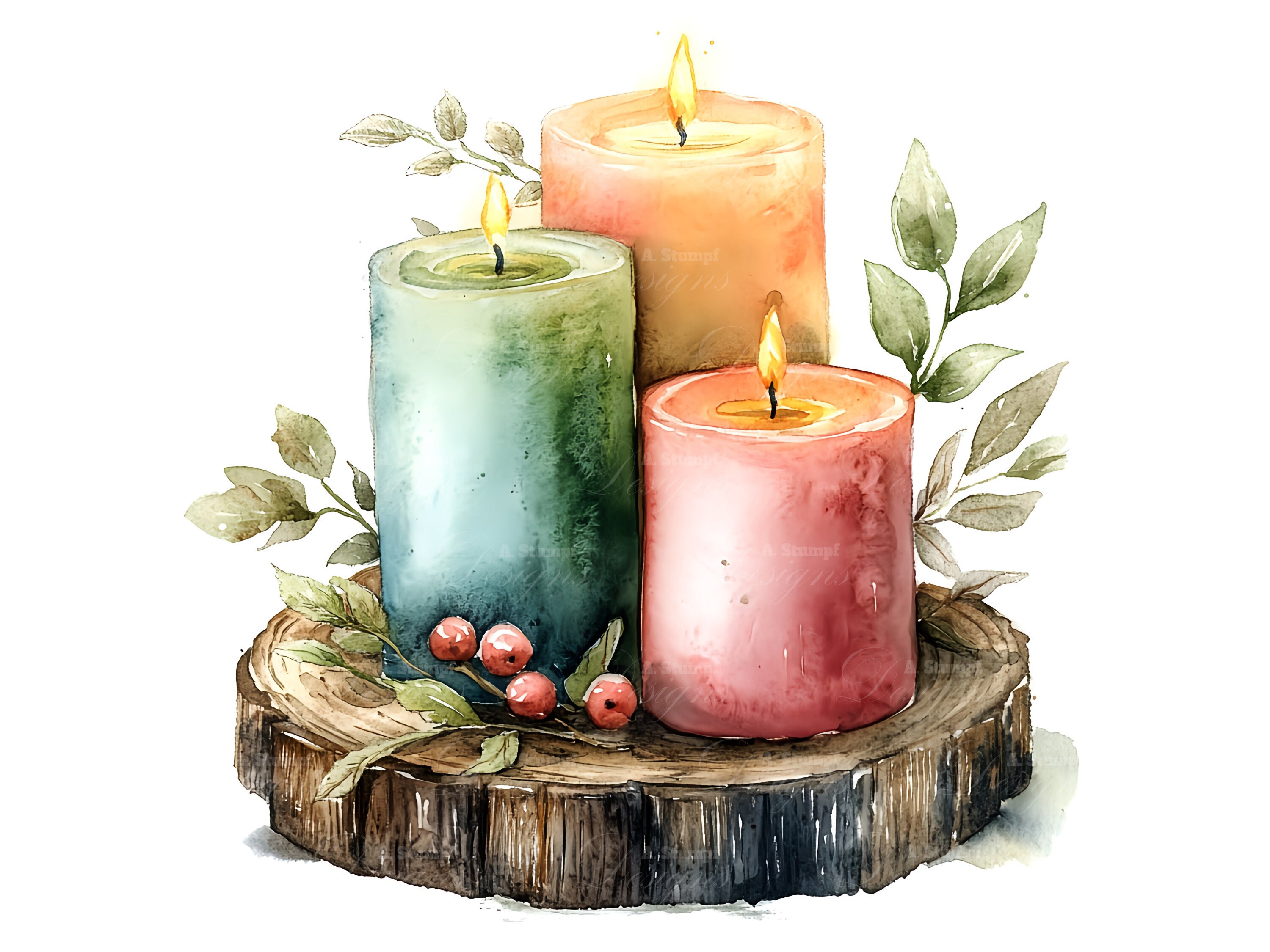 10 Rustic Candles Clipart Set, Digital Watercolor Painting, Cozy Candle ...