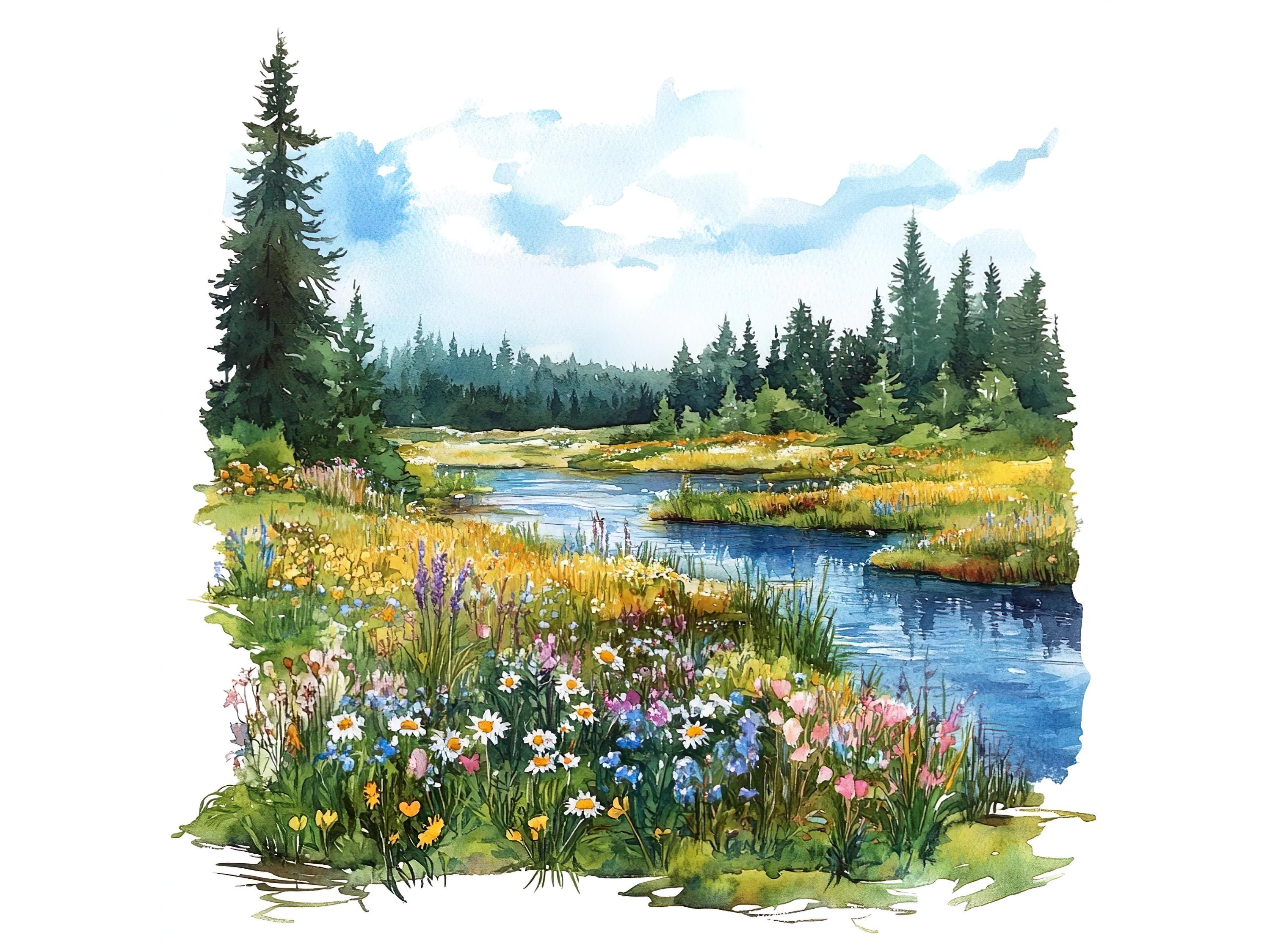 10-summer-flower-field-forest-river-landscape-clipart-set-digital
