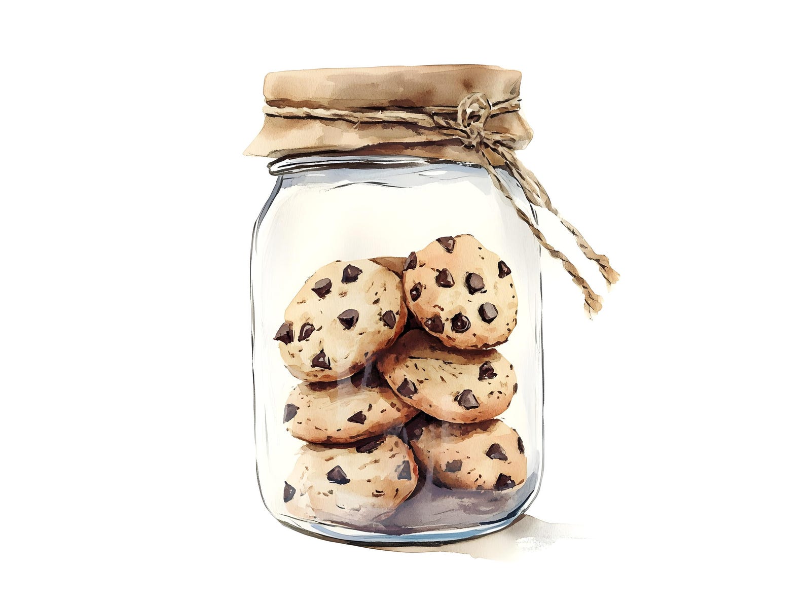 10 Chocolate Chip Cookies in a Jar Clipart Set Digital Watercolor ...