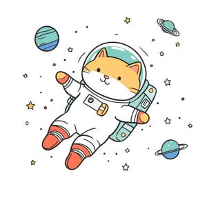 Lot de 10 chats astronautes flottant dans l'espace, peinture à l'aquarelle numérique, illustration de l'aventure cosmique, explorateur félin, clipart