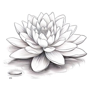 10 Water Lily Sketch Clipart Set Water Lily Clipart Black White Art Floral Line Art Water Lily Art Print Print Printable Wall Art Coloring Page