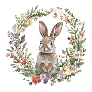 Ensemble de 10 cliparts de guirlande botanique, peinture à l'aquarelle numérique, illustration d'animaux de la forêt, lapin floral, clipart clipart