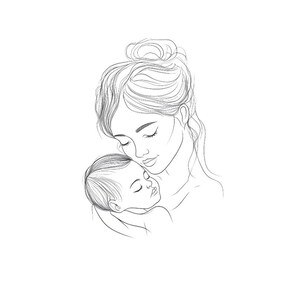 10 Mother Cuddles With Her Baby Clipart Set Digital Minimalistic Line ...