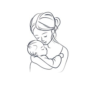 10 Mother Cuddles With Her Baby Clipart Set Digital Minimalistic Line ...