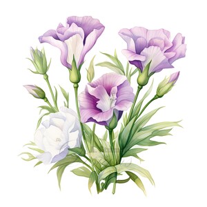 10 Lisianthus Blumen Clipart Aquarell Floral Bundle Digital Download Botanische Illustration Set Elegante Pflanze Grafik Hochzeit Clip Art