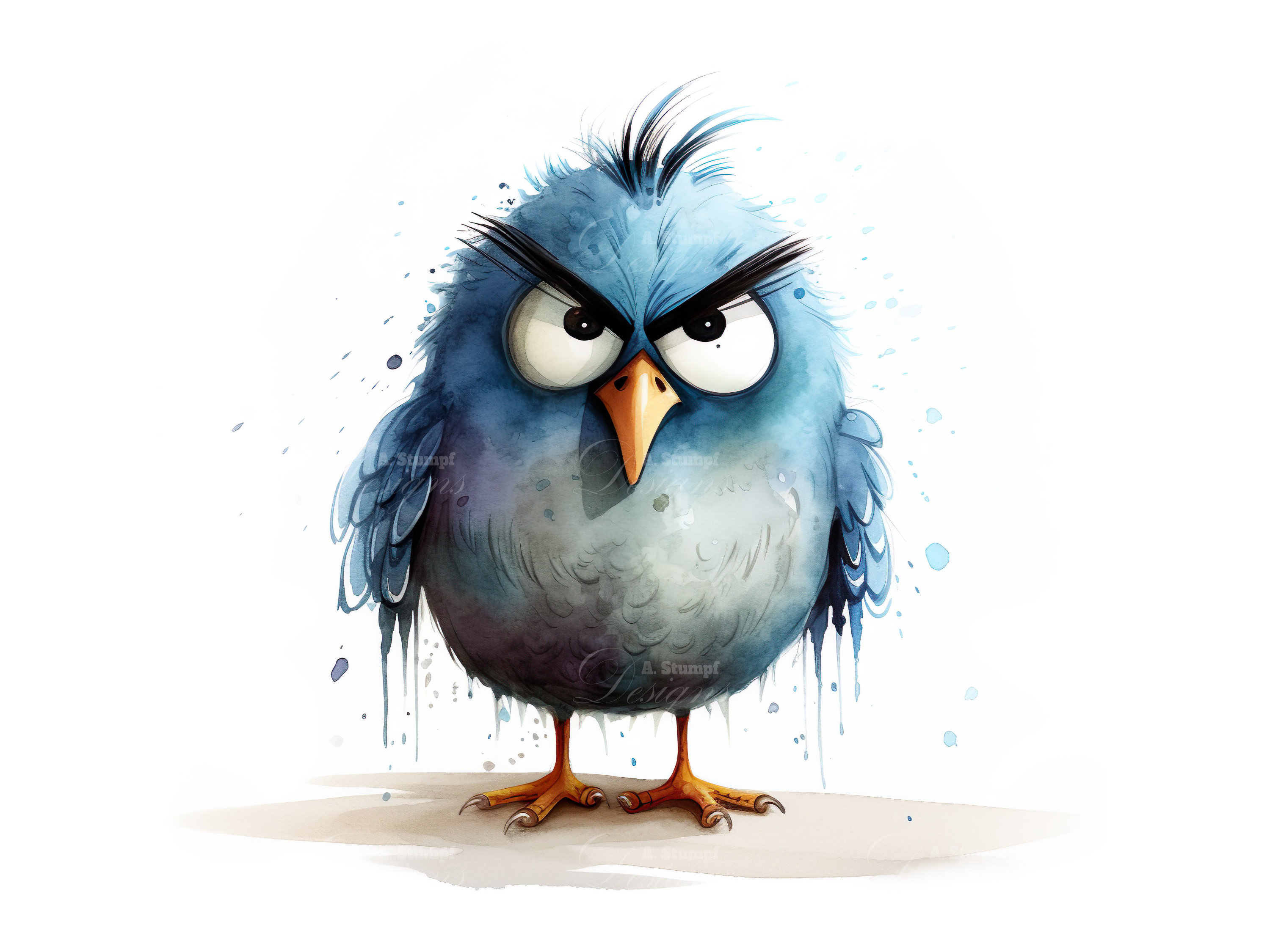 Grumpy Birds Clipart Set Watercolor Cartoon Clip Art Bundle Printable ...