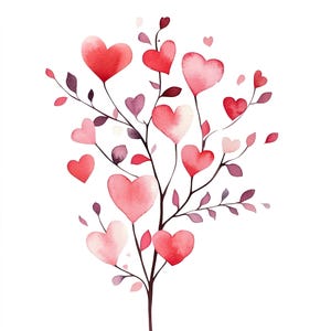 10 set di clipart di rami con cuori, pittura ad acquerello digitale, illustrazione floreale romantica, grafica di San Valentino, pacchetto di clipart botaniche
