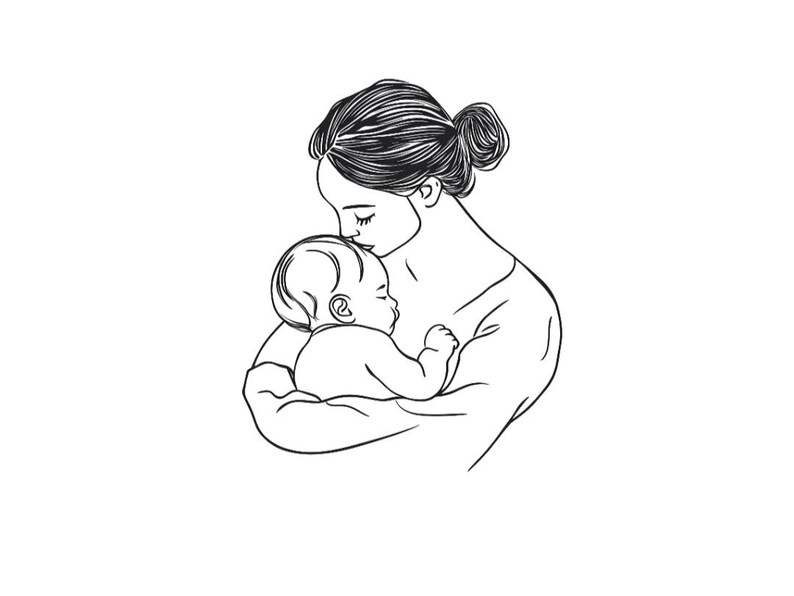 10 Mother Cuddles With Her Baby Clipart Set Digital Minimalistic Line ...