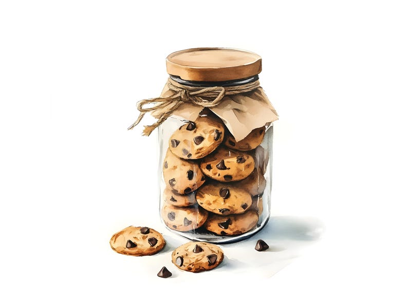 10 Chocolate Chip Cookies in a Jar Clipart Set Digital Watercolor ...