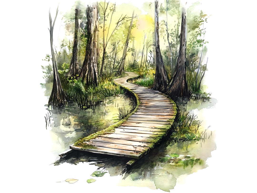 10 Swamp Path Clipart Set Digital Watercolor Painting Moss Trail ...