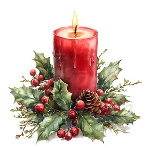 10 Weihnachten Kerze Clipart Digital Aquarell Malerei Festlich Urlaub Dekor Illustration Winter Grafikdesign Gemütlich Candlelight Clip Art