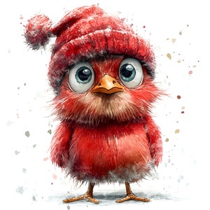 Ensemble de 10 cliparts drôles de poulet de Noël, aquarelle numérique, illustration de vacances mignonnes, lot de cliparts festifs, art mural imprimable