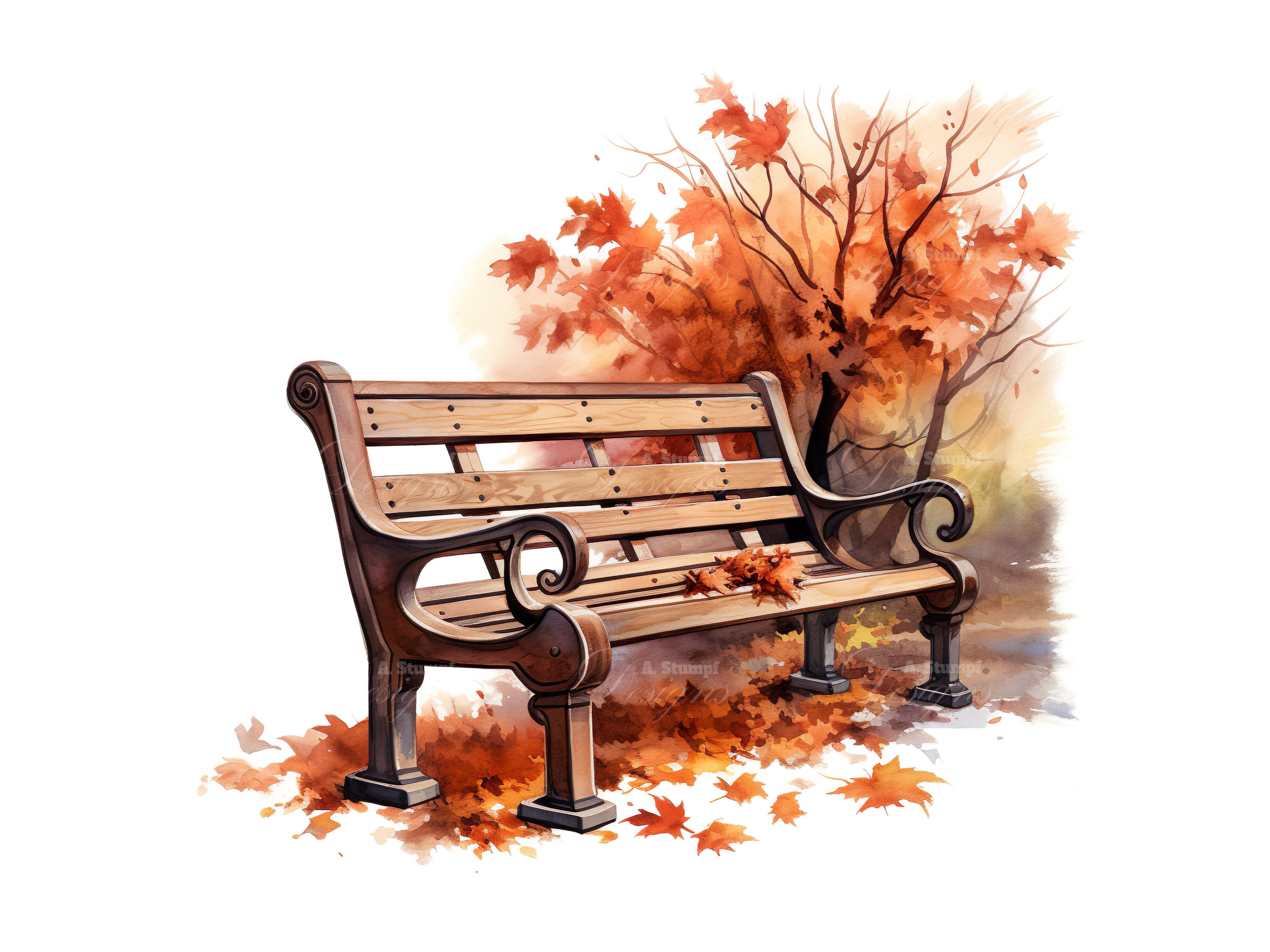 10 Autumn Bench Art Park Bench Clipart Fall Park Bench Autumn ...