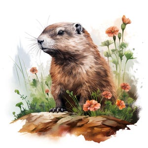 Ensemble de 10 cliparts marmotte peinture aquarelle numérique Marmotte des bois Illustration forêt animaux Nature Clip Art Bundle décoration faune