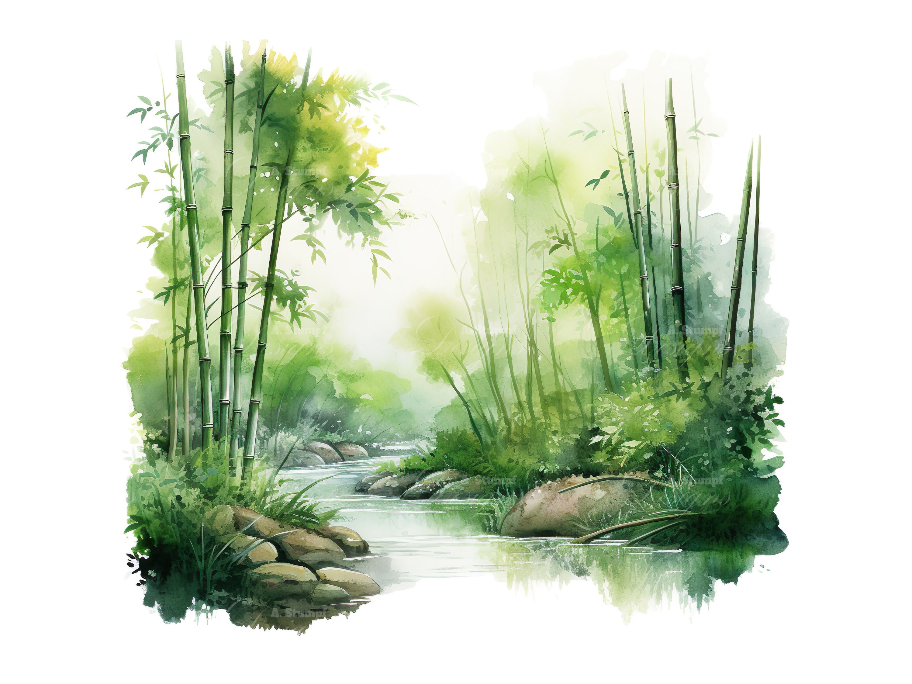 Bamboo Forest Clipart Set Nature Scene Graphics Digital Watercolor Art ...