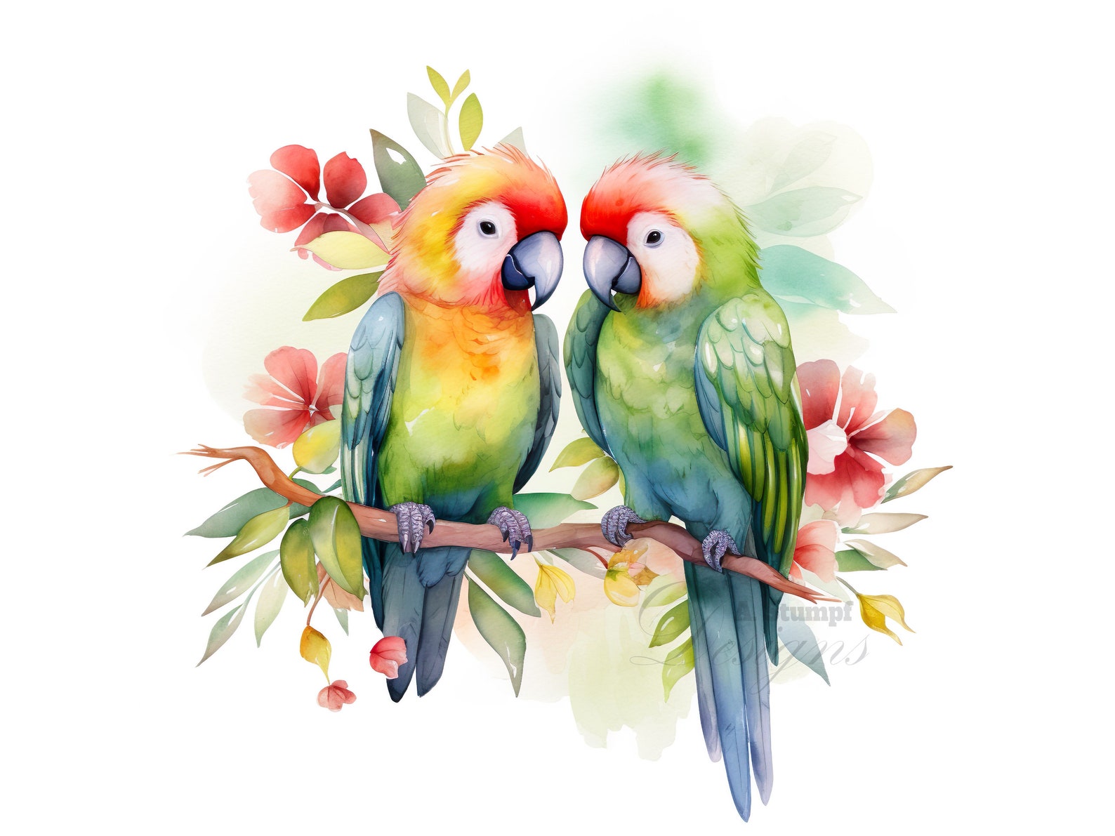 Papageien in Liebe Clipart Set Aquarell Illustration Digital Clip Art