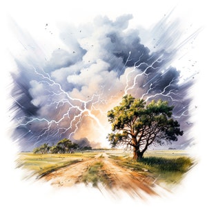 Ensemble de 10 cliparts orage orageux paysages dramatiques météo nature fureur nature puissance électrique clipart affiche conception natures Force image dramatique