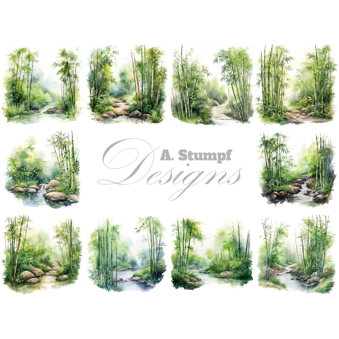 Bamboo Forest Clipart Set Nature Scene Graphics Digital Watercolor Art ...