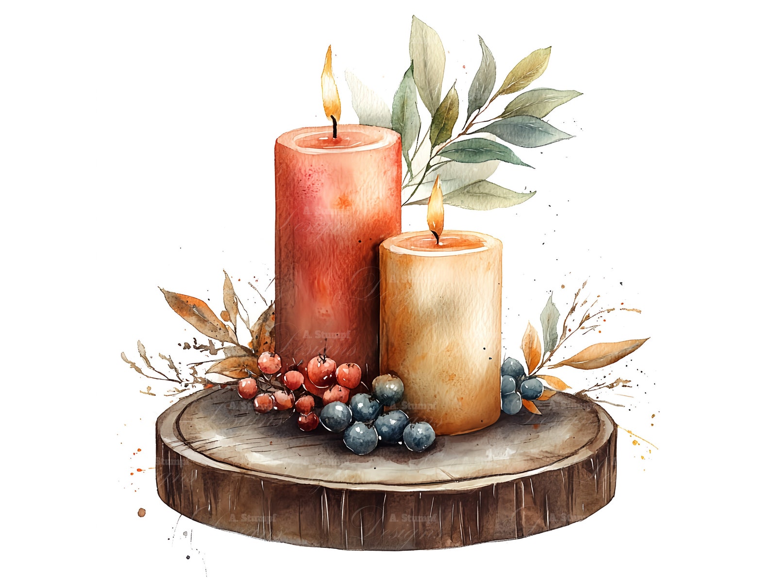 10 Rustic Candles Clipart Set, Digital Watercolor Painting, Cozy Candle ...