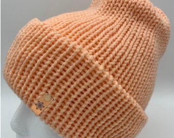 Light Peach - Winter hat double layer knit handmade