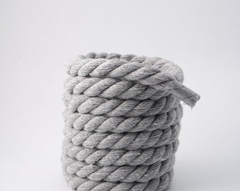 Chunky Laces Stone Grey with White Tips, 10mm Thickness Cotton Rope Shoelaces, Natural Twisted For Custom Sneakers AF1's
