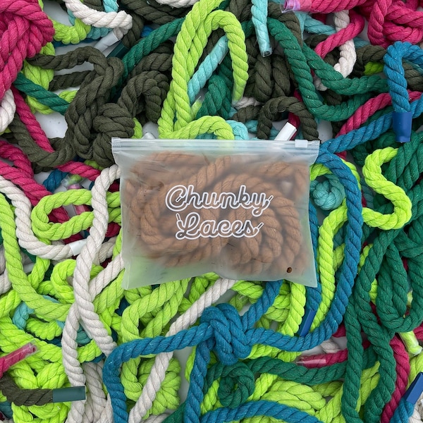 Chunky Laces 14 mm d'épaisseur en corde de coton - 7 COULEURS | Naturel torsadé pour des baskets streetwear personnalisées