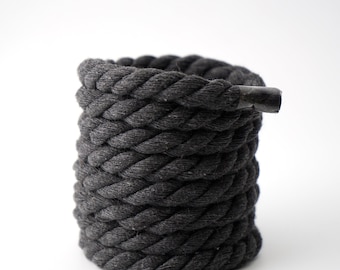 Chunky Laces Charcoal Grey with Clear Tips 10mm Thickness Cotton Rope Shoelaces, Natural Twisted For Custom Sneakers AF1's