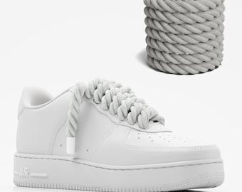 Chunky Laces 10mm Thick Cotton Rope Shoelaces 2pcs, White with White Tips, Natural Twisted Custom AF1 Sneakers, Air Force 1, Macrame Rope