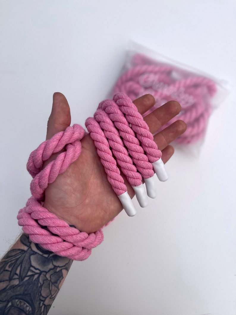 Chunky Laces Pink 14mm thick shoelaces 140cm length , made from macrame twisted cotton rope, wrapped with custom colour aglet tips. These premium laces transform classic sneakers with a unique style, merging personal flair with aesthetics.