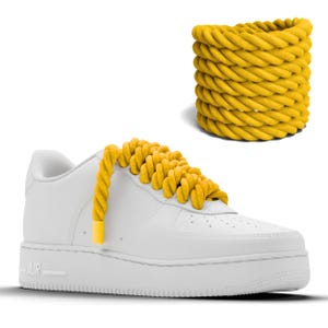 Chunky Laces 10mm Thick Cotton Rope Shoelaces 2pcs, Yellow with Yellow Tips, Natural Twisted Custom AF1 Sneakers, Air Force 1, Macrame Rope